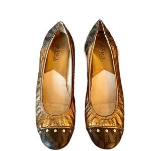MICHAEL Michael Kors gold & logo stud Astor flats